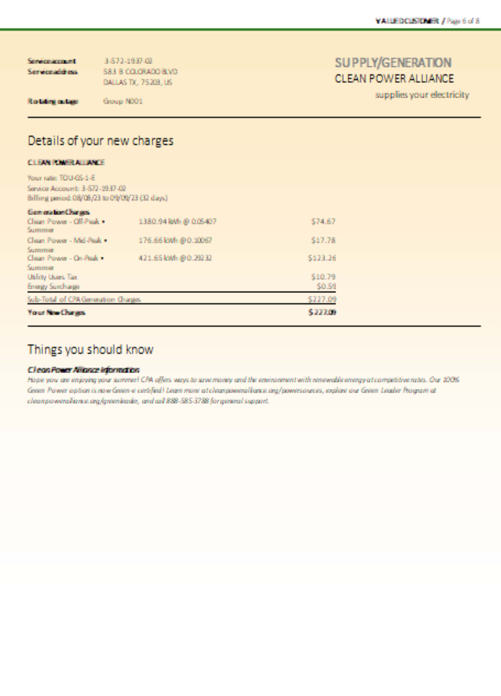 Southern California EDISON utility business bill, page 6, SCR PSD template
